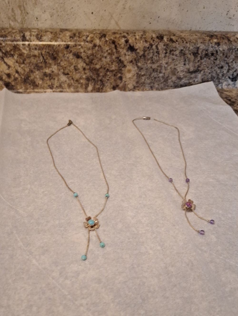 Delicate Silver Flower Pendant Necklace with Turquoise Beads